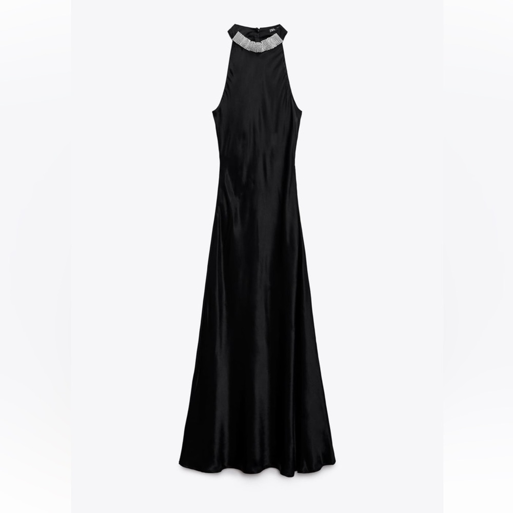 ZARA BLOGGERS FAV SLIP DRESS WITH BEADED COLLAR - Picture 9 of 10